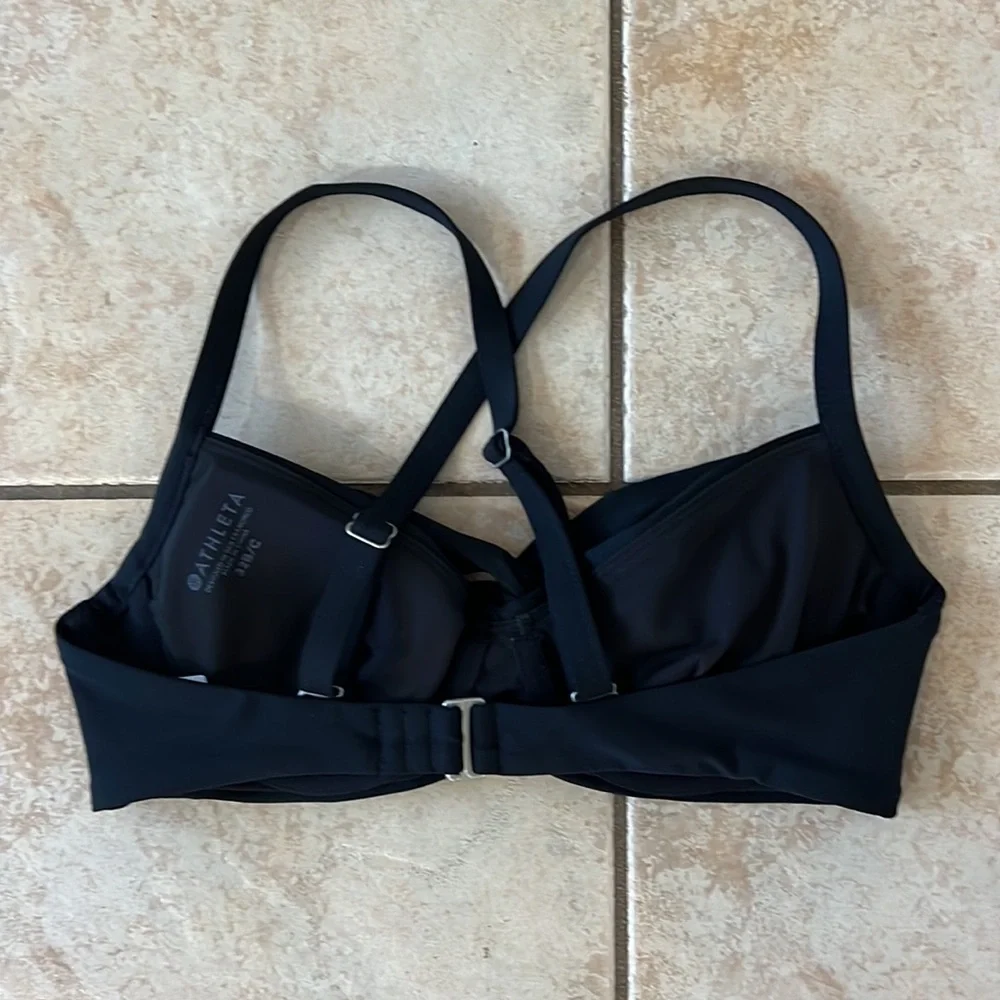 Athleta Twisted‎ Front Bikini Top Black Adjustable Straps, Sz 32B/C